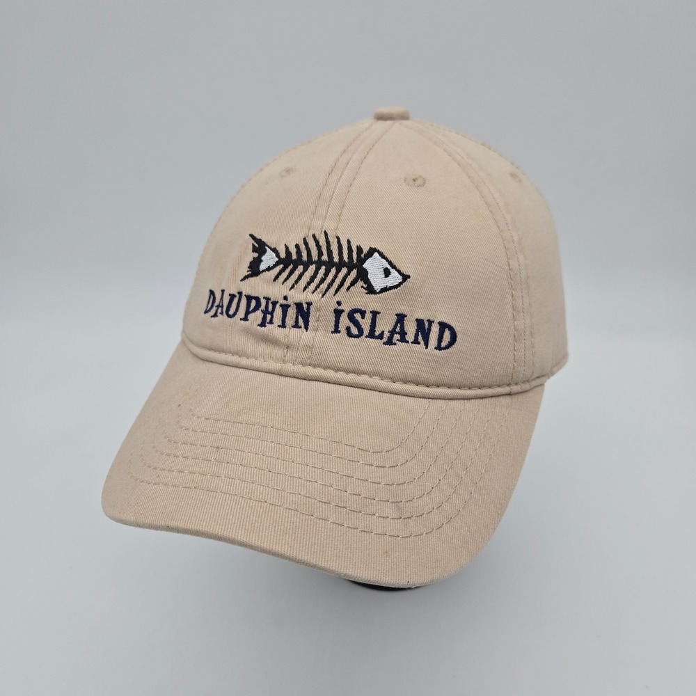 Dauphin Island Alabama Strapback Hat Baseball Cap Beige Fishing Beach City OSFA